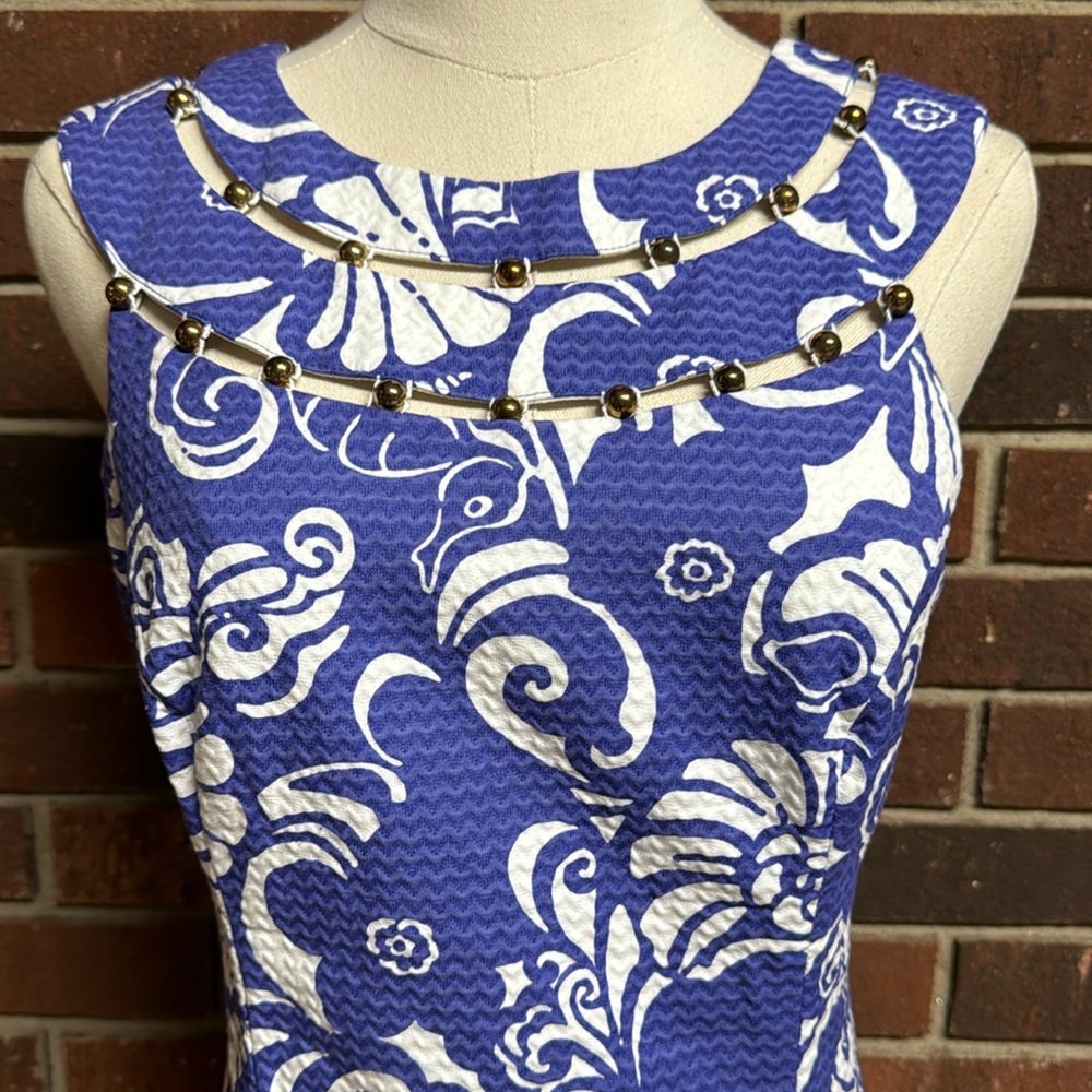 Lily Pulitzer Spectrum Blue Tide Pools Beaded Lindy Dress Size 4 - Picture 3 of 12